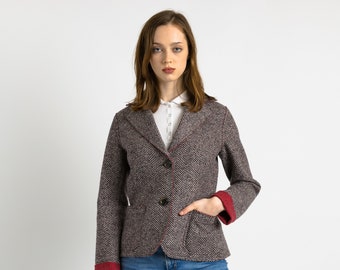 Vrouw wol abstracte blazer/tweed wollen jas/vintage 80's knop wollen zak blazer-maat klein/vintage vrouw wollen blazer