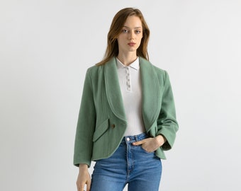 70s Vintage - 80% Pure Wool - Women&#39;s Relaxed Fit Double Breasted Light Blue Blazer Jacket Woman size Small Medium