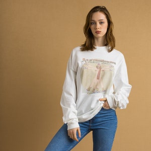 Felpa vintage anni '90 con stampa grafica vintage Art of Snowboarding a maniche lunghe da donna. Maglione con stampa vintage unisex taglia L