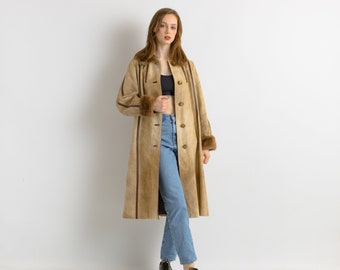70s Vintage Rare Woman Retro Wool Long Maxi Coat Leather Coat size M Medium/ Vintage Woman Bovino Maxi Coat/ Vintage Woman Winter Coat