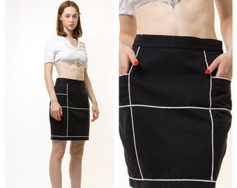 90s Vintage Woman Gianni Versace Versus Black Mini White Striped Skirt size 32 46 Large