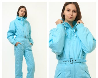 80s vintage Vtg Rare Winter Light Blue No Hood Doublé avec taille élastiquée et salopette de ceinture 4175 / vintage Winter Snow Suit pour femmes