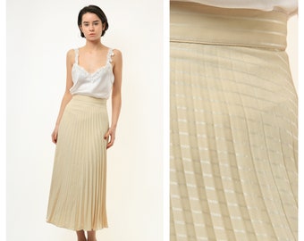 70s Vintage Gold High Waisted Down Pleasted Midi Skirt size S Small 3806/ Vintage Woman Classic Skirt/ Retro Woman Gold Skirt size Small