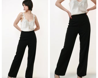 80s Vintage Woolmark Schurwolle Max Mara High Waisted MOMs Straight Leg Zip Straight Pants Trousers 2809 Size S Girlfriend Gift