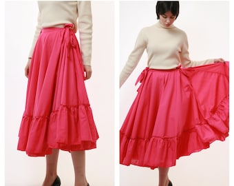 70s Vintage Vtg Rare Cotton Boho Wrap Tie Waist Wrapping Midi Lenth Purple High Waisted Skirt 2345