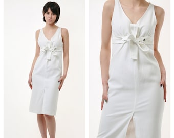 80s Vintage Vtg Rare Valentino White Sleeveless Pencil Midi Length Knee Dress ZIp Back 2582 Girlfriend Gift Present