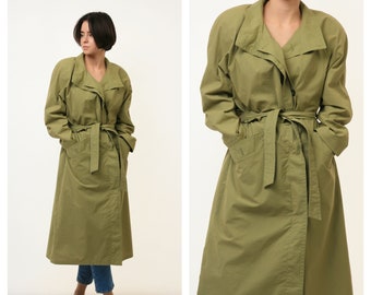 80s Vintage Vtg Rare Old Olive Vintage Maxi Long Lined Overcoat Outwear Trench Rain Coat 3578 Girlfriend Gift Present Size S M