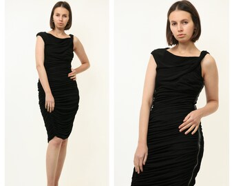 Vintage Dress/ 90s Y2K Dress/ Vintage Mini Dress/ Vintage Black Zip Dress/ Vintage Evening Dress/ Vintage Party Dress size S 4600