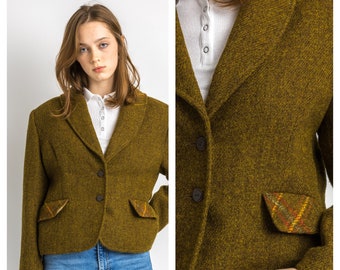 Tweed Wool Jacket /Vintage 70's Button Wool Pocket Blazer - Size Medium/ Vintage Woman Tweed Blazer/ Woman Tweed Jacket 70s Vintage