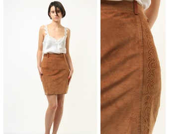 Vintage 70s Suede Pencil Skirt . Vintage Mini Skirt Vintage Zip Size Brown Boho Suede Skirt Suede Skirt High Waisted Skirt. size Medium 3705