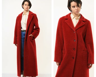 80s Women Red Woolmark Wool Coat women vintage 80s winter coat long trench coat outerwear maxi winter coat vintage clothing size Medium