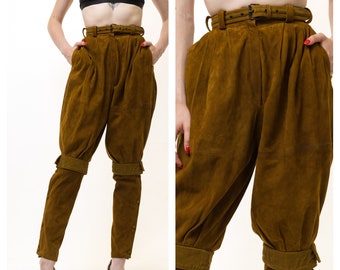 1981 Vintage Gianni Versace High-waisted Brown Balloon Pants 100% Suede Leather size I38 F36 USA4