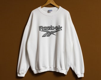 トップス 00s reebok logo sweat y2k VTG Y2k 2000s Reebok Center Logo Check White Hoodie