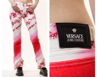 00s Diseñador Vintage Gianni Versace Jeans Couture Pantalones Sea Shell Tamaño 26 Pequeño Hecho en Italia / Vintage Mujer Versace Pantalones
