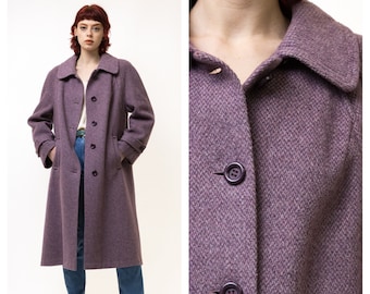 80s Woman Lambswool Purple Coat Women Vintage 80s fall coat long wool coat outerwear maxi winter coat vintage clothing size Medium