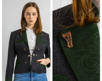 Chaqueta estructurada para mujer con cuello y 2 bolsillos con solapa / botones de cuerno de ciervo / chaqueta tradicional popular en Baviera, Tirol, Austria y Alemania