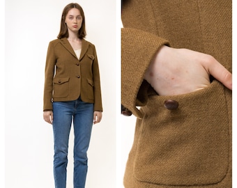 Woman Harris Tweed Brown Blazer/ Tweed Wool Jacket /Vintage 70's Button Wool Pocket Blazer - Size Small/ Vintage Woman Tweed Blazer