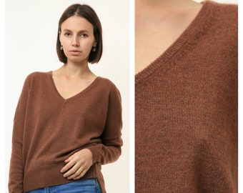 80s vintage Femme 100% Cachemire Marron Col rond Rétro Femme Pull Top en S Small/ vintage Femme Cachemire Pull 4542