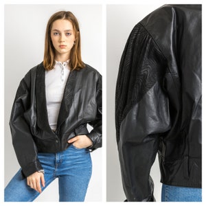 Cuir Moto Bomber Jacket Femmes vintage 80s Bomber Biker Jacket Black Motorcycle 80s Grunge Jacket Black Leather Jacket Taille Moyenne