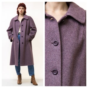 80s Woman Lambswool Purple Coat Women Vintage 80s fall coat long wool coat outerwear maxi winter coat vintage clothing size Medium image 1