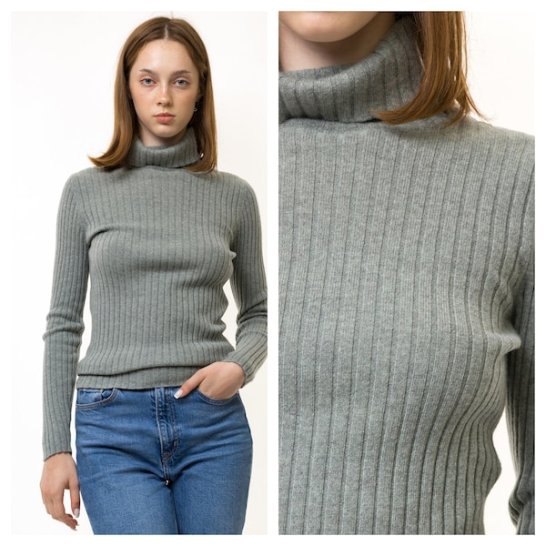 Années 90 vintage Gris Casual Cashmere Turtleneck Sweater Jumper Cardigan Girlfriend Gift Present Womans Wear vintage Clothes