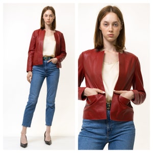 Veste de moto en cuir femme vintage 90s Bomber Biker Jacket énervé Red Motorcycle 90s Grunge Jacket Red Leather Jacket Taille S