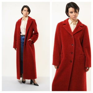 80s Women Red Woolmark Wool Coat women vintage 80s winter coat long trench coat outerwear maxi winter coat vintage clothing size Medium image 1