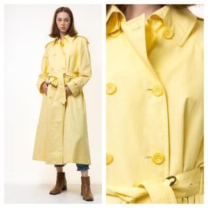 80s Vintage Vtg Rare Old Aquascutum Yellow Vintage Maxi Long Lined Overcoat Outwear Trench Rain Coat Girlfriend Gift Present Size M