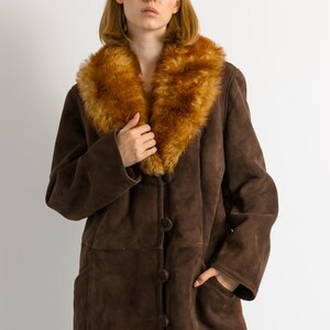 Penny Lane Suede Coat, Size XLarge Vintage Suede Coat, Womens Clothing, Winter Sherpa Coat, Brown Overcoat, 1970s Outerwear image 17