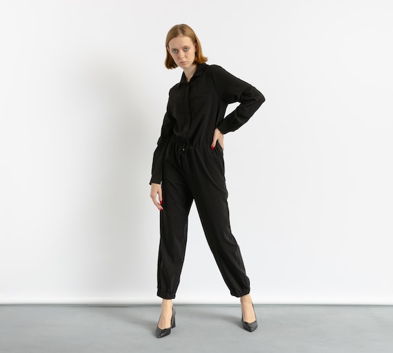 Max Mara, 90s Preowned Max Mara Black Woman Full Length Legs Woman Spring Jumpsuit fits Small size 36