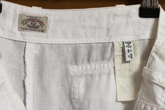 80s Armani Jeans Vintage High Waisted White Linen Bermuda Shorts