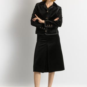 LOUIS FERAUD vintage skirt suit, vintage 1970s cotton Louis Feraud velour skirt suit, elegant black woman velour blazer suit image 3