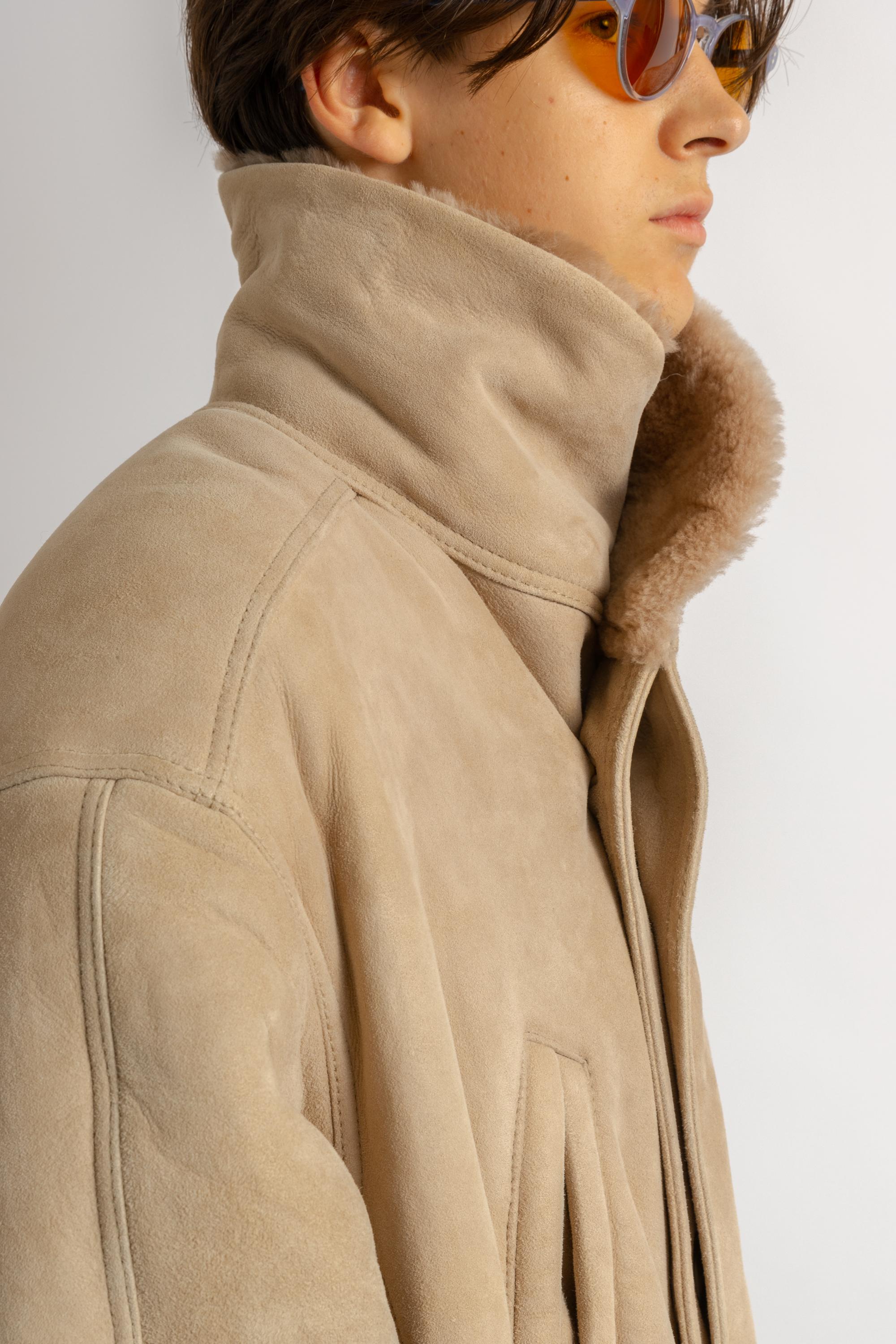 Gianfranco Ferre Vintage 80s Genuine Suede Sheep Shearling Coat