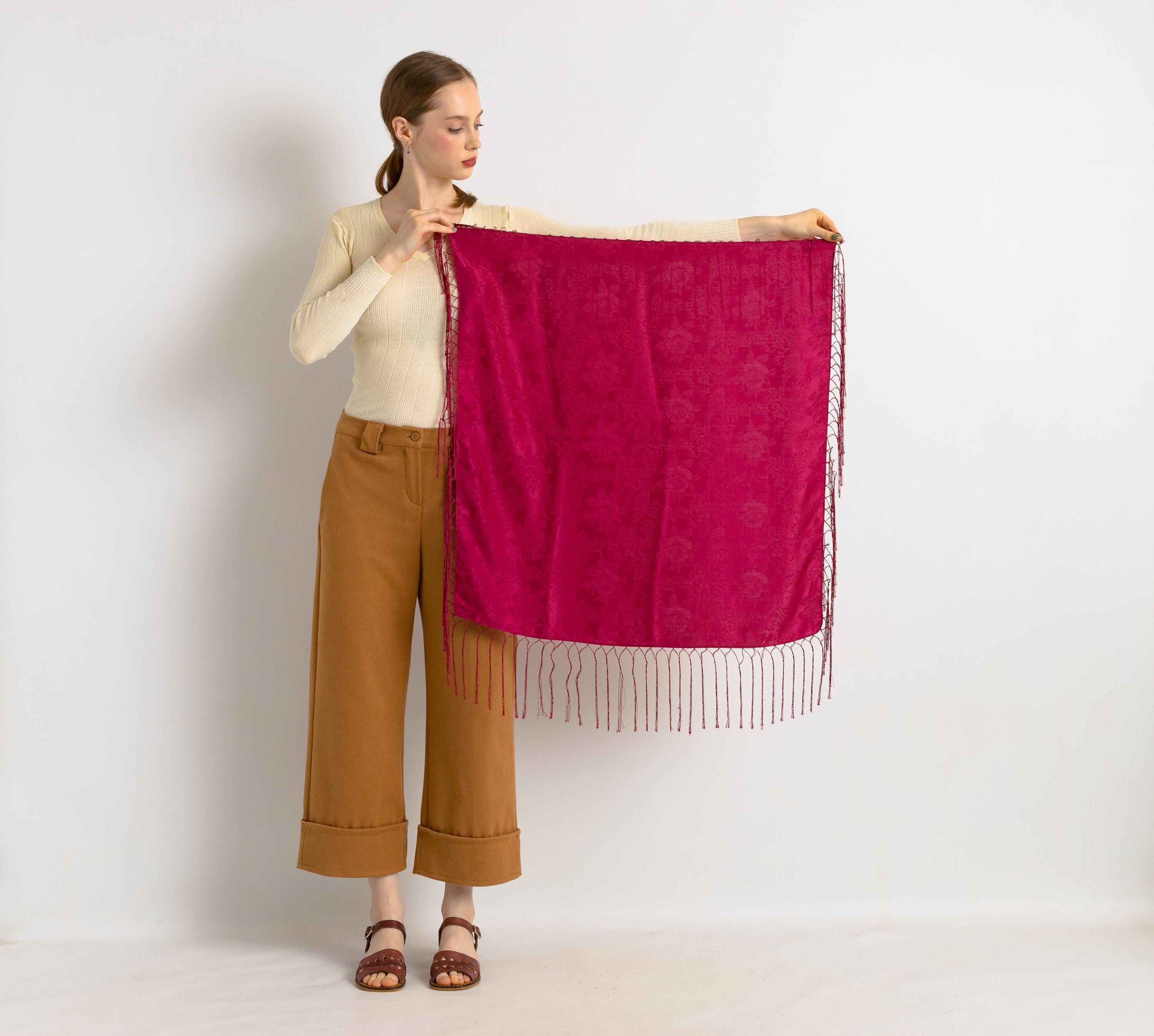 90s Vintage Vtg Rare Pure Silk Seta Seide Soie Dark Pink Scarf