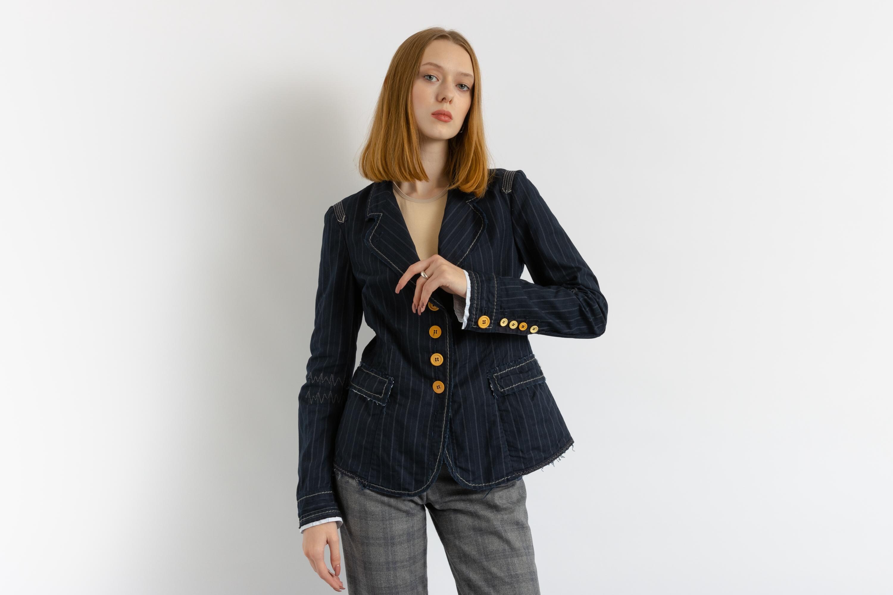00s Vintage Marithe Francois Girbaud Blue Striped Woman Blazer size Small to Medium