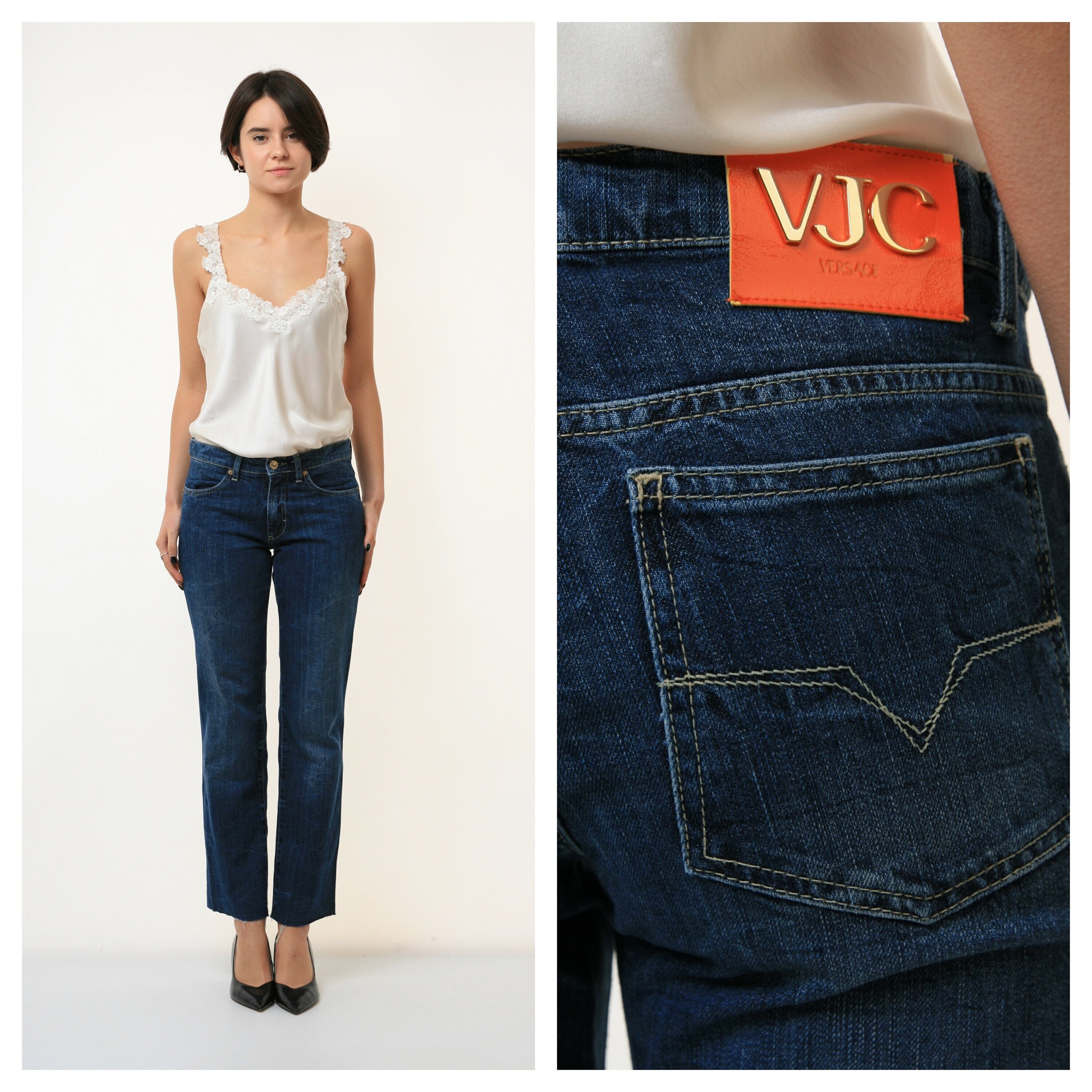 パンツ 90s vintage VERSACE JEANS COUTURE pants 90s Vintage Vtg Versace Couture Mid Waisted Denim Straight
