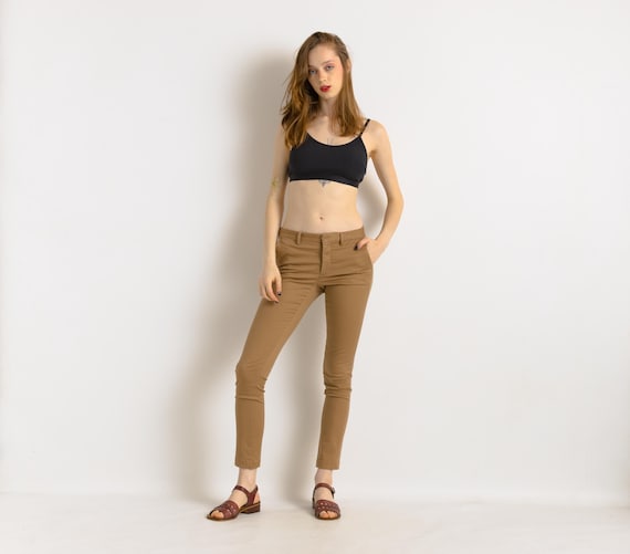 Polo Ralph Lauren Beige Pants Vintage 00s Classic Skinny Pants Skinny Leg Mid Rise Bell Bottoms Small