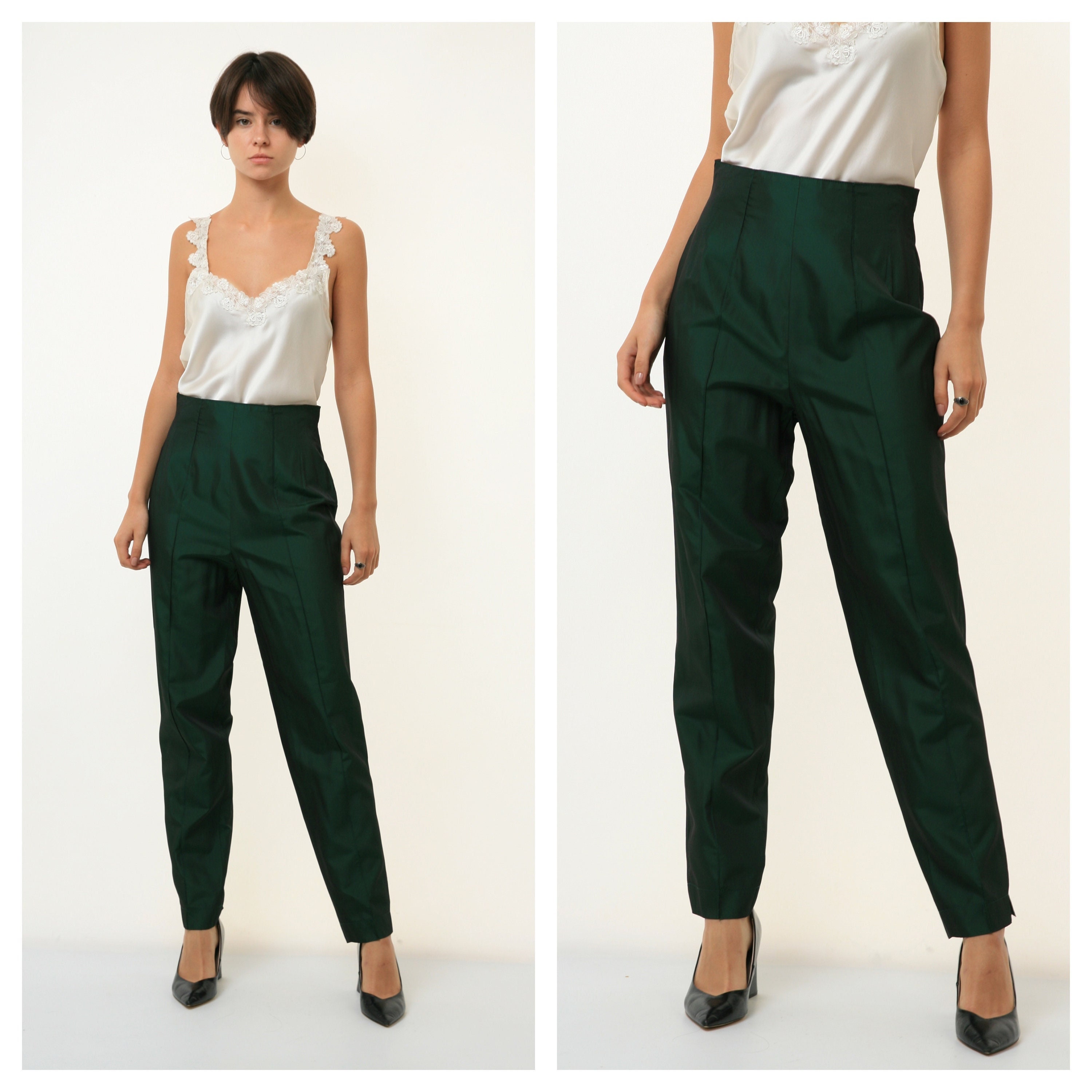80s Vintage Woman Green High Waisted Straight Trousers Size Medium 3347/ Vintage  Woman Clothing/ Vintage Woman Beige Pants Size Medium -  Canada