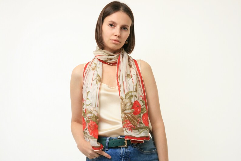 80s Vintage Vtg Rare Pure Silk Seta Seide Soie Floral Abstract Print Scarf Headband 4564 Girlfriend Gift Present/ Vintage Woman Silk Scarf image 9