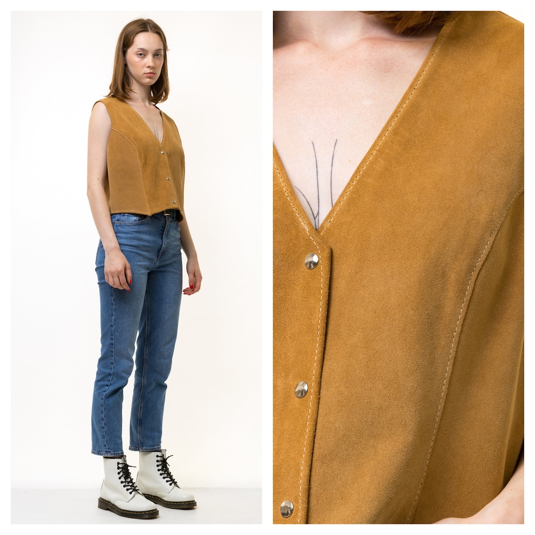 Gilet Vintage En Daim Marron – Taille M – Occasion Très Peu Porté – Unisexe