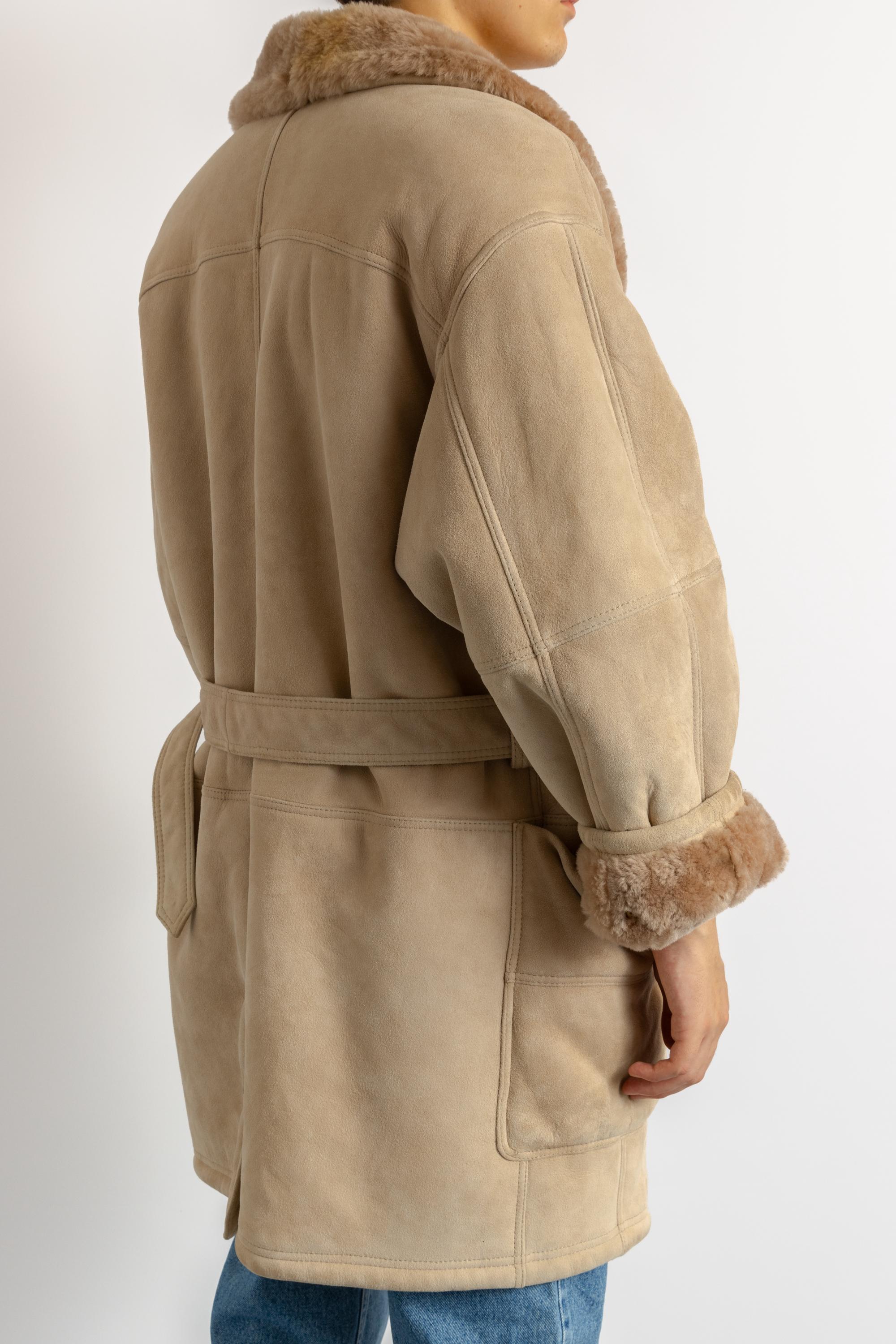 Gianfranco Ferre Vintage 80s Genuine Suede Sheep Shearling Coat
