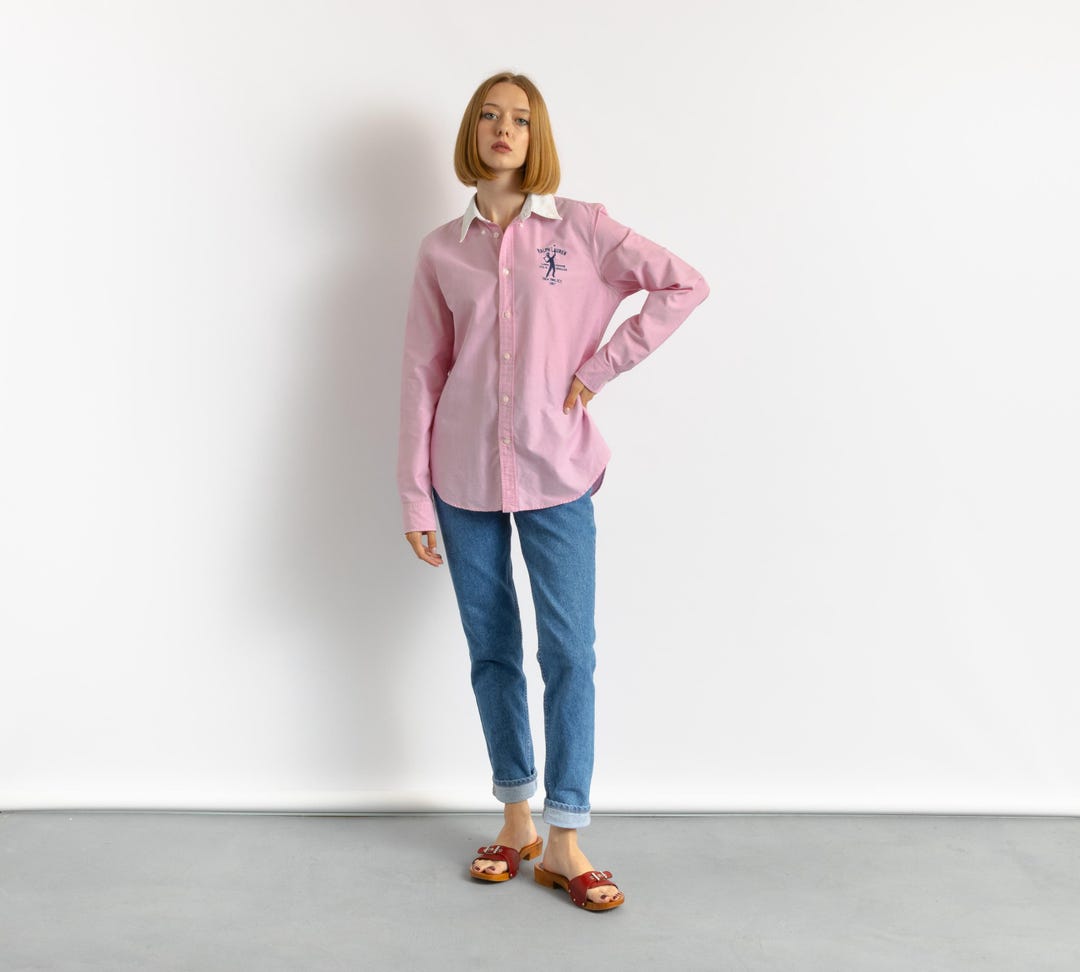 90s Vintage Woman Ralph Lauren Blue Label Pink Slim Fit Shirt Blouse ...