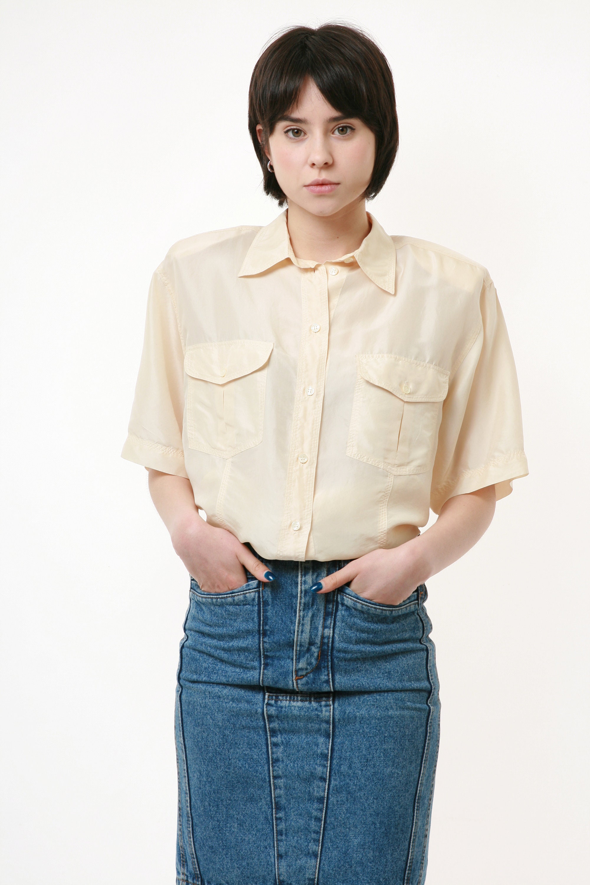 80s Vintage Vtg Rare 100% SILK Seta Seide Soie Natural Fabric