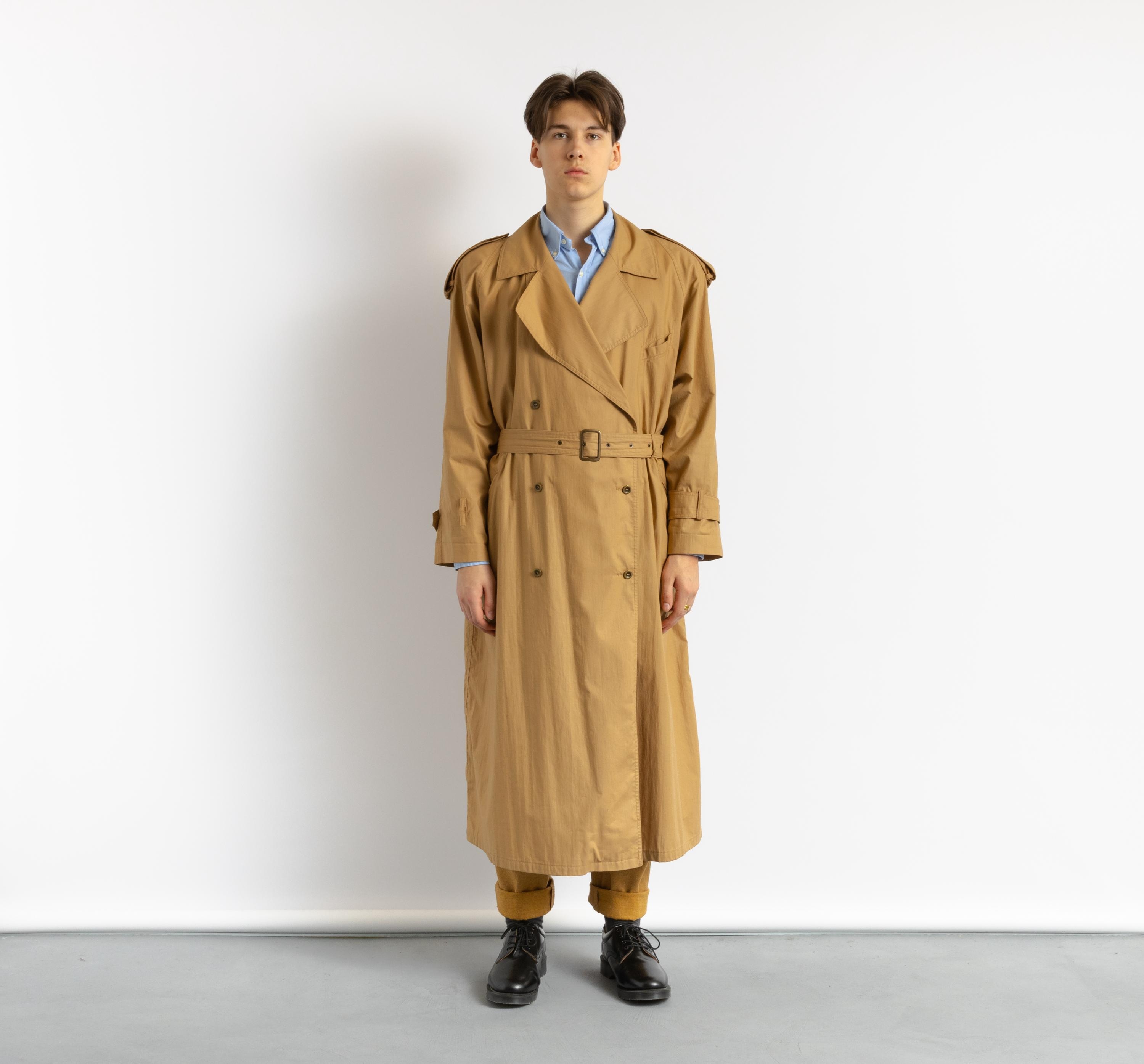 80s Vintage Mens SALKO Austrian Designer Beige Camel Trench Coat