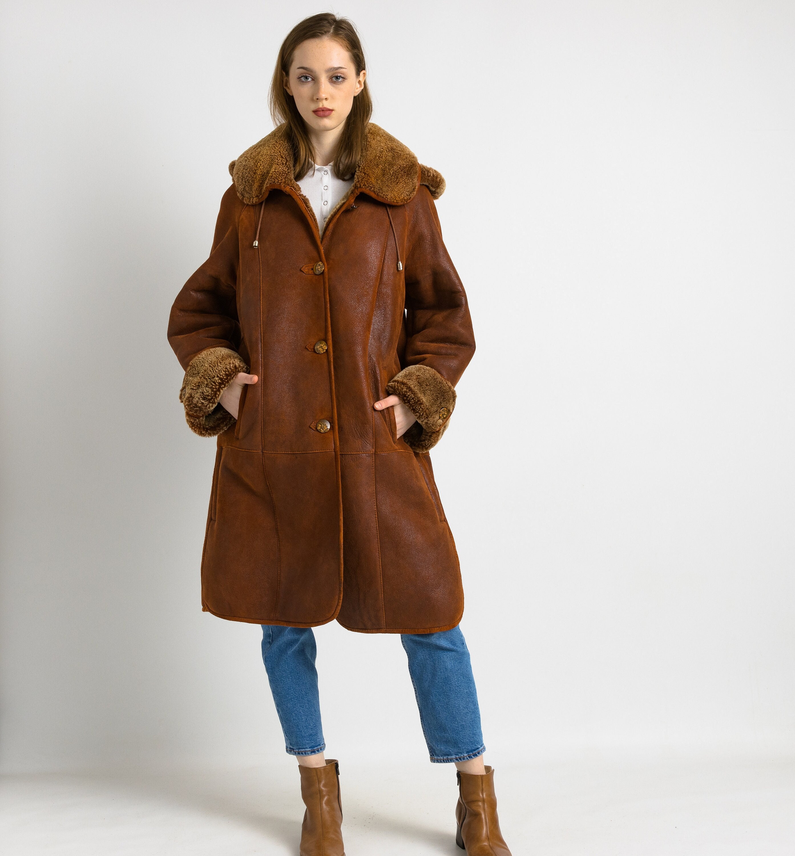ジャケット・アウター YUKO 80s Boyut Vintage Suede Sheepskin Leather Shearling Fastens Coat