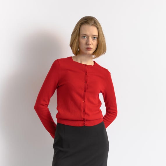 00s Vintage Preowned Maddison Cashmere Red Long Sleeved Buttons Up Sweater size Xsmall
