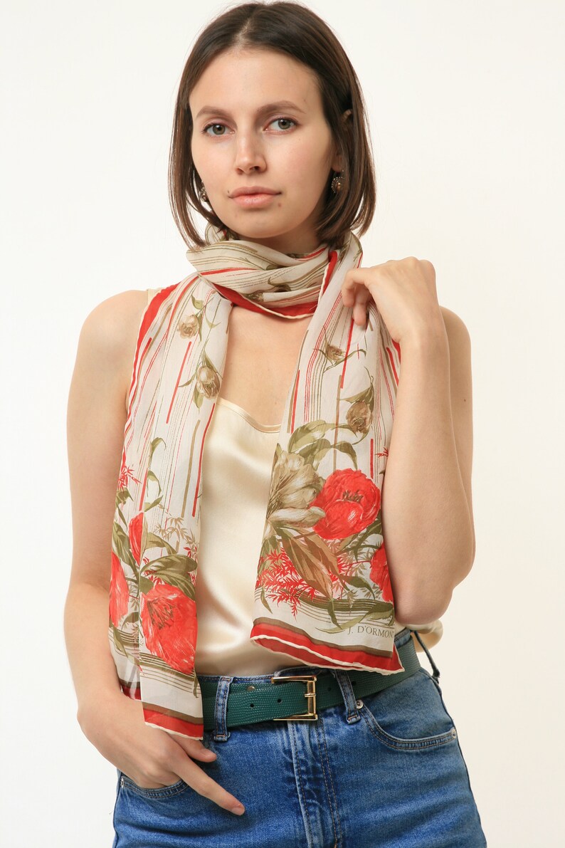 80s Vintage Vtg Rare Pure Silk Seta Seide Soie Floral Abstract Print Scarf Headband 4564 Girlfriend Gift Present/ Vintage Woman Silk Scarf image 5