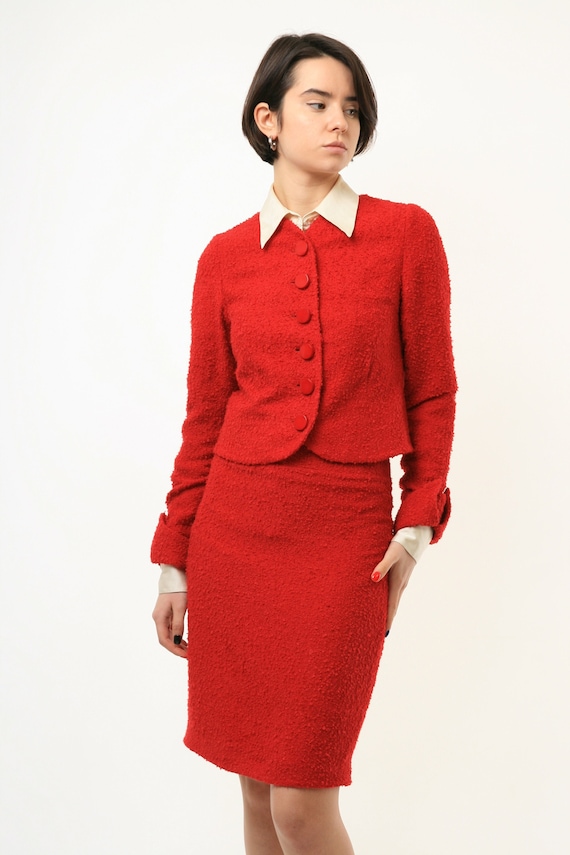 Vintage Christian Dior Boutique Rare Red Wool Twe… - image 1