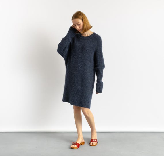 cos blue wool dress WRAP-COLLAR WOOL DRESS - NAVY