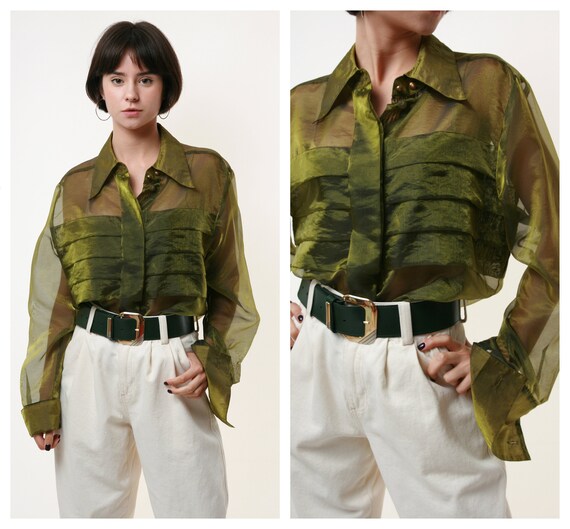 80s Vintage KARL LAGERFELD Organza Buttons Up Blou